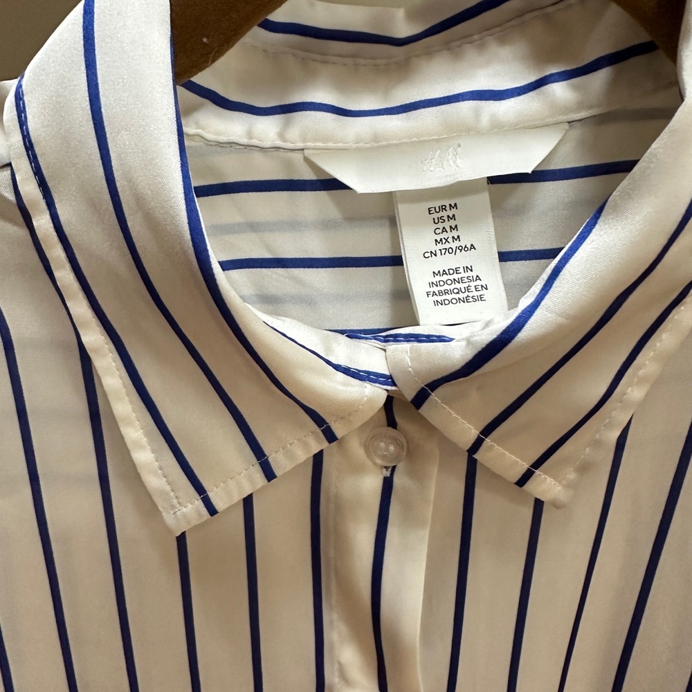 H&M White Blouse with Blue Vertical Stripes
